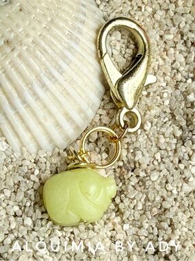 Scarab JADE + Gold Clasp Key Charm with Light Green Pendant